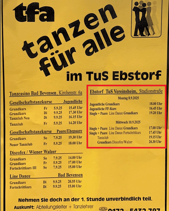 Der TuS Ebstorf bietet wieder einen Tanzkurs an!